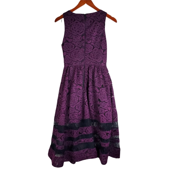 Alice + Olivia Odelia Plum and Black Lace Midi Dress - Picture 9 of 10